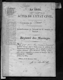 Registre d'état civil - Mariages - 1861 à 1870