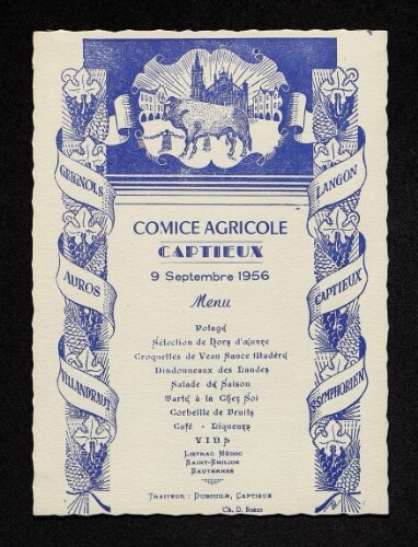 Comice agricole – Menu – 1956