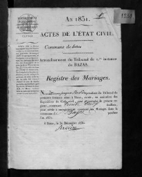 Registre d'état civil - Mariages - 1831 à 1840