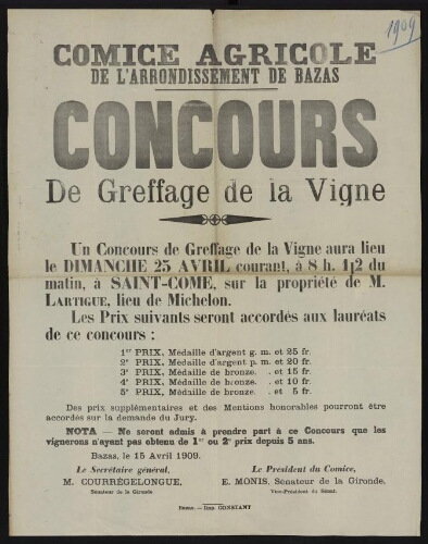 Comice agricole – Affiche – 1909