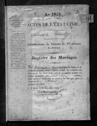 Registre d'état civil - Mariages - 1851 à 1855