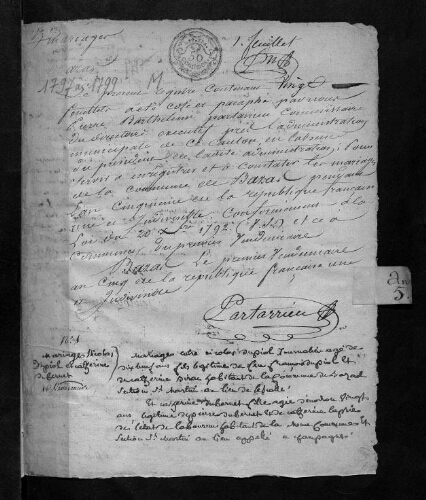 Registre d'état civil - Mariages - 1797 à 1799