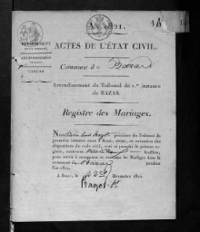 Registre d'état civil - Mariages - 1821 à 1830